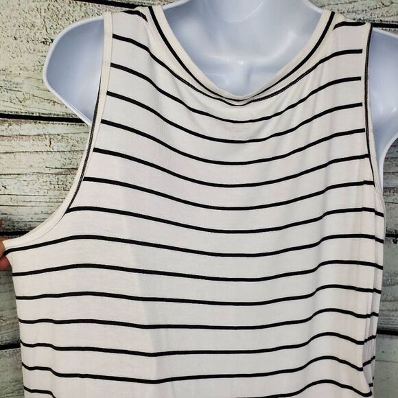 Maurices 24/7 Black White Stripe Sleeveless Tank Top Stretchy V-Neck Size Large - Picture 4 of 8